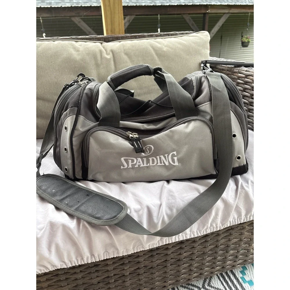 Spalding Mens Athletic Duffel Gym Bag Grey Black Travel Sports Bag Padded Strap